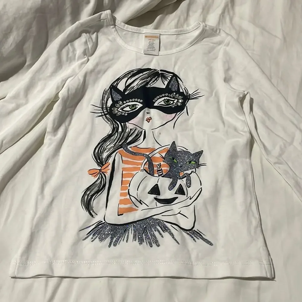 Gymboree xs 4 long sleeve white t with graphic masked girl euc worn once